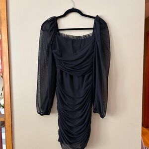 Missguided+ Black Long Sleeve Ruched Dress